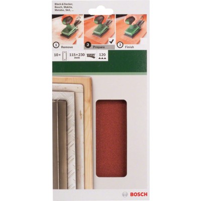 Bosch - Titreşimli Zımpara Kağıdı 10'lu, 115 x 230 mm 120 Kum 14 Delik