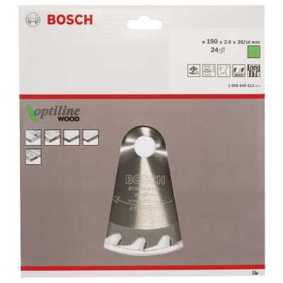 Bosch - Optiline Serisi Ahşap için Daire Testere Bıçağı 190*20/16 mm 24 Diş