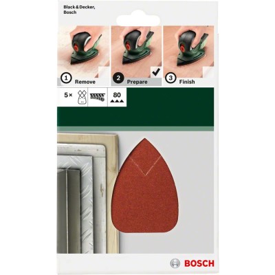 Bosch - Multi Zımpara Kağıdı 5'li, 95 x 135 mm 80 Kum 4 Delik