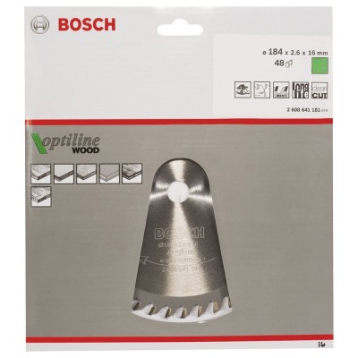 Bosch - Optiline Serisi Ahşap için Daire Testere Bıçağı 184*16 mm 48 Diş