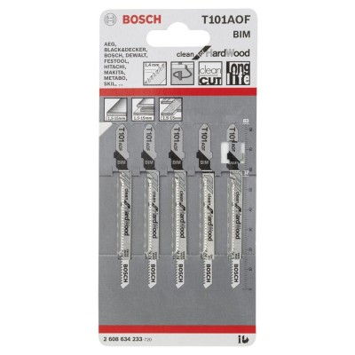 Bosch - Temiz Kesim Serisi Sert Ahşap İçin T 101 AOF Dekupaj Testeresi Bıçağı - 5'Li Paket