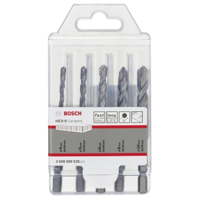 Bosch - Altıgen Şaftlı, HEX-9 Serisi HEX-9 Serisi Seramik için Matkap Ucu 5'li Set 4-5-6-8-10 mm