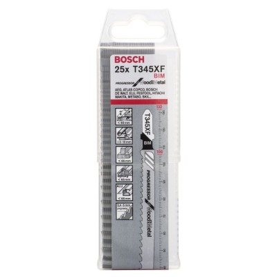 Bosch - Ahşap Ve Metal İçin T 345 XF Dekupaj Testeresi Bıçağı - 25'Li Paket