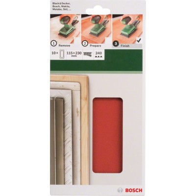 Bosch - Titreşimli Zımpara Kağıdı 10'lu, 115 x 230 mm 240 Kum 14 Delik