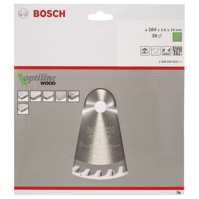 Bosch - Optiline Serisi Ahşap için Daire Testere Bıçağı 184*16 mm 36 Diş