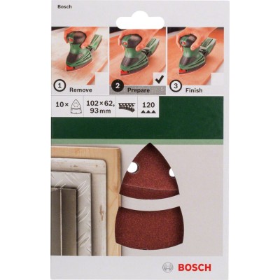 Bosch - Multi Zımpara Kağıdı 10'lu, 102 x 62/93 mm 120 Kum 11 Delik