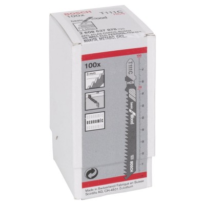 Bosch - Ekonomik Seri Ahşap İçin T 111 C Dekupaj Testeresi Bıçağı - 100'Lü Paket