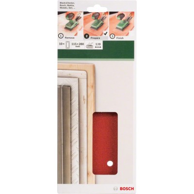 Bosch - Titreşimli Zımpara Kağıdı 10'lu, 115 x 280 mm 120 Kum 14 Delik