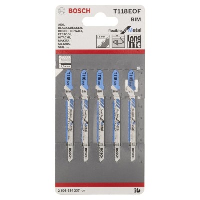 Bosch - Kırılmaya Karşı Dayanıklı Seri Metal İçin T 118 EOF Dekupaj Testeresi Bıçağı - 5'Li Paket