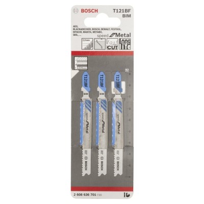 Bosch - Hızlı Kesim Serisi Metal İçin T 121 BF Dekupaj Testeresi Bıçağı - 3'Lü Paket