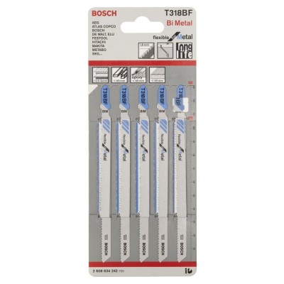 Bosch - Kırılmaya Karşı Dayanıklı Seri Metal İçin T 318 BF Dekupaj Testeresi Bıçağı - 5'Li Paket