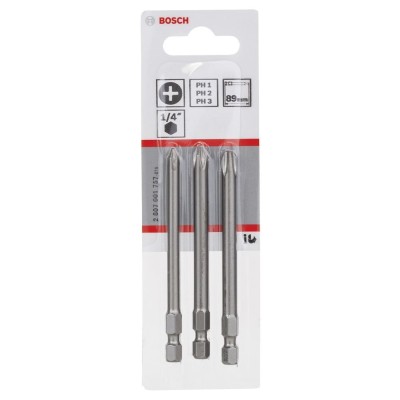 Bosch - 3 Parçalı Extra Hard Serisi Vidalama Ucu Seti PH1/2/3*89 mm