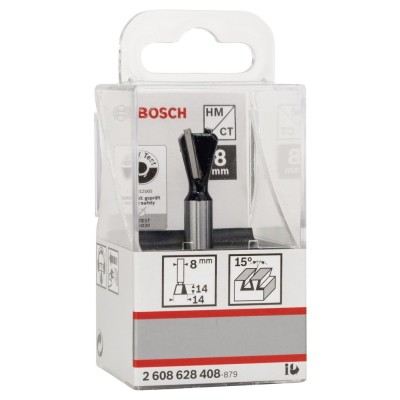 Bosch - Standard Seri Ahşap İçin Çift Oluklu, Sert Metal Kırlangıç Kuyruğu Freze Ucu 8*14*55mm