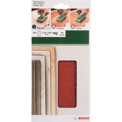Bosch - Titreşimli Zımpara Kağıdı 10'lu, 115 x 230 mm 40 Kum 14 Delik