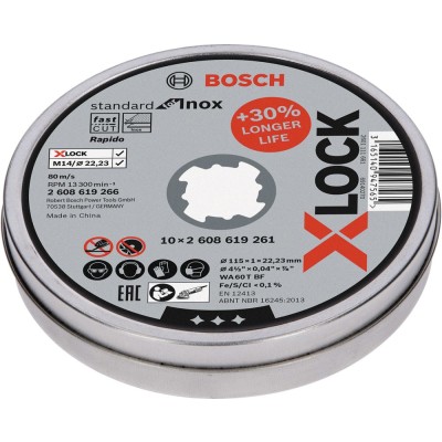 Bosch - X-LOCK - 115*1,0mm Standard Seri Düz Inox (Paslanmaz Çelik) Kesme Diski (Taş) - Rapido 10'lu