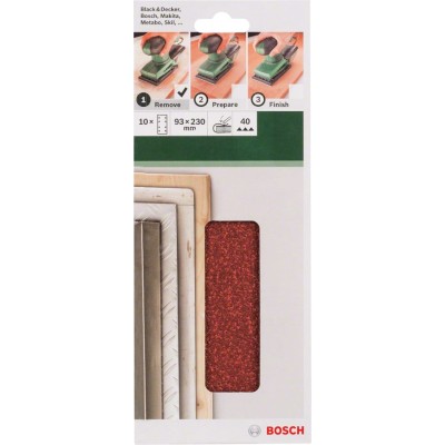 Bosch - Titreşimli Zımpara Kağıdı 10'lu, 93 x 230 mm 40 Kum 8 Delik