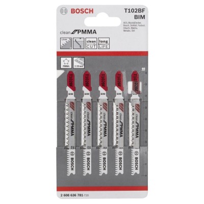 Bosch - Temiz Kesim Serisi Akrilik Cam İçin T 102 Bf Dekupaj Testeresi Bıçağı - 5'Li Paket