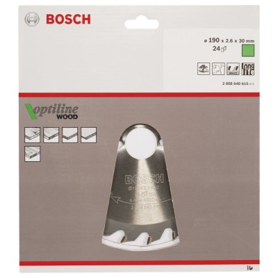 Bosch - Optiline Serisi Ahşap için Daire Testere Bıçağı 190*30 mm 24 Diş