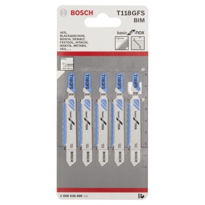 Bosch - Ekonomik Seri Inox (Paslanmaz Çelik) İçin T 118 GFS Dekupaj Testeresi Bıçağı - 5'Li Paket