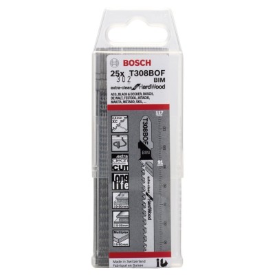 Bosch - Extra Temiz Kesim Serisi Sert Ahşap İçin T 308 BOF Dekupaj Testeresi Bıçağı - 25'Li Paket