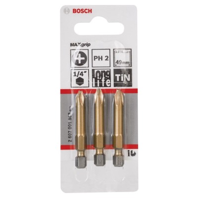 Bosch - Max Grip Serisi Vidalama Ucu PH2*49 mm 3'lü