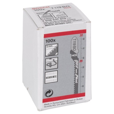 Bosch - Ekonomik Seri Ahşap İçin T 119 BO Dekupaj Testeresi Bıçağı - 100'Lü Paket