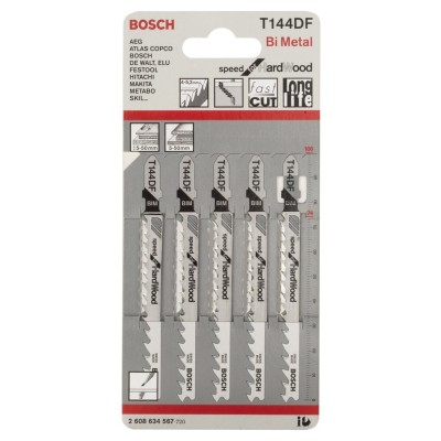 Bosch - Hızlı Kesim Serisi Sert Ahşap İçin T 144 DF Dekupaj Testeresi Bıçağı - 5'Li Paket