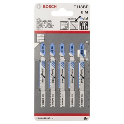 Bosch - Kırılmaya Karşı Dayanıklı Seri Metal İçin T 118 BF Dekupaj Testeresi Bıçağı - 5'Li Paket