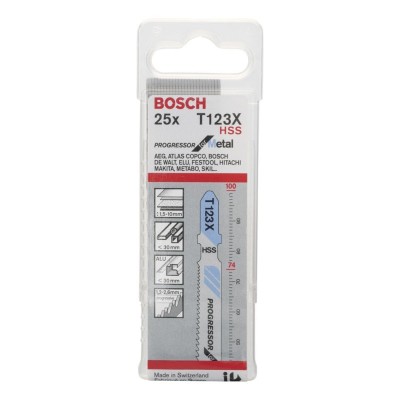 Bosch - Kademeli Artan Dişli Seri Metal İçin T 123 XF Dekupaj Testeresi Bıçağı - 25'Li Paket