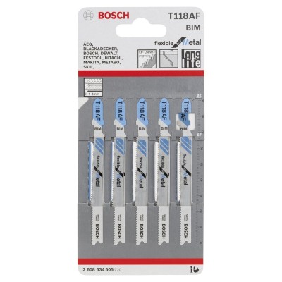Bosch - Kırılmaya Karşı Dayanıklı Seri Metal İçin T 118 AF Dekupaj Testeresi Bıçağı - 5'Li Paket