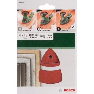 Bosch - Multi Zımpara Kağıdı 10'lu, 102 x 62/93 mm 240 Kum 11 Delik