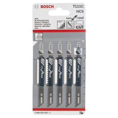 Bosch - Ekonomik Seri Ahşap İçin T 111 C Dekupaj Testeresi Bıçağı - 5'Li Paket