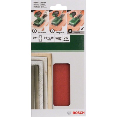 Bosch - Titreşimli Zımpara Kağıdı 10'lu, 93 x 185 mm 240 Kum 8 Delik